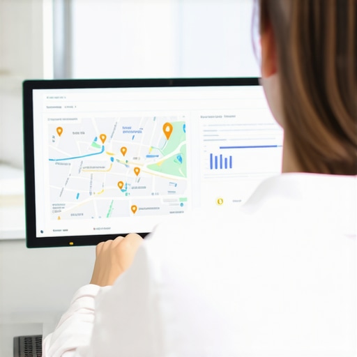 SEO expert analyzing Google Maps ranking data with charts and graphs.