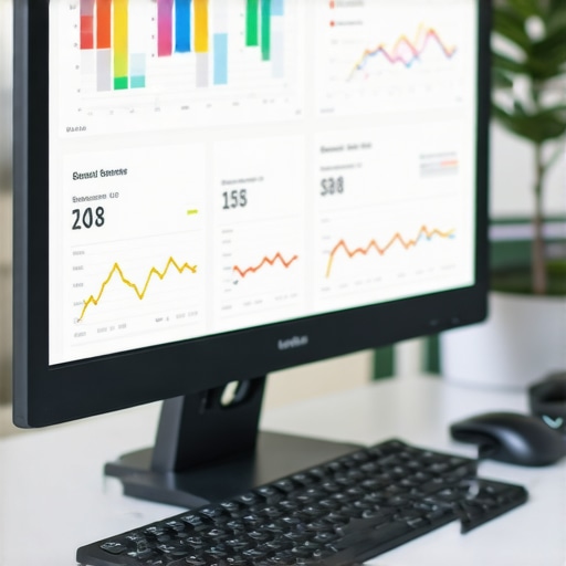 A workspace with multiple screens displaying local search analytics, charts, and SEO tools for ongoing Google Maps optimization.