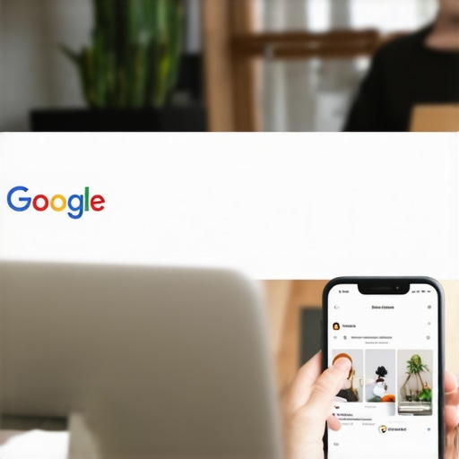 Business owner editing Google My Business profile on laptop with photos and details.