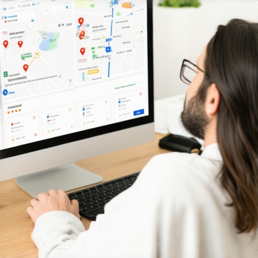 Expert analyzing Google Maps ranking strategies on a computer.