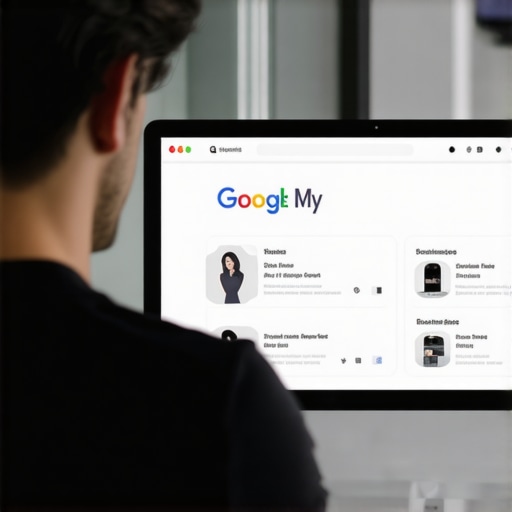 Digital marketer updating and optimizing a Google My Business profile on a computer screen