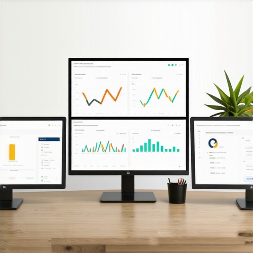 A professional workspace showing multiple screens with local SEO management tools.
