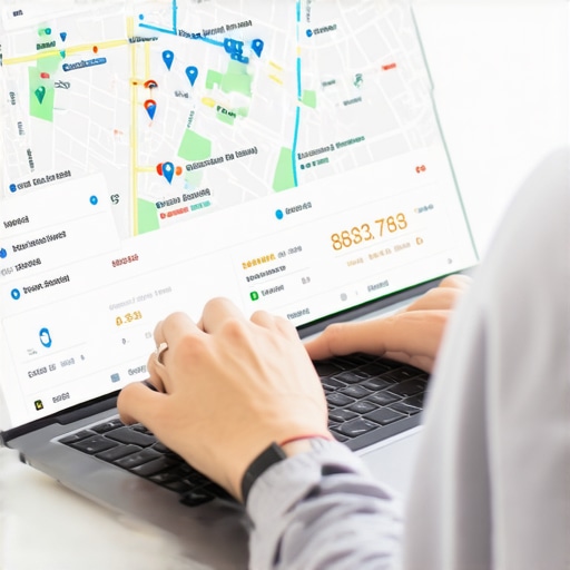 Person reviewing analytics data on a computer screen showing local search metrics.