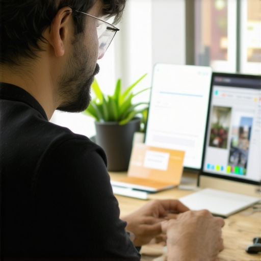 Business owner updating Google My Business profile on laptop for better local search visibility