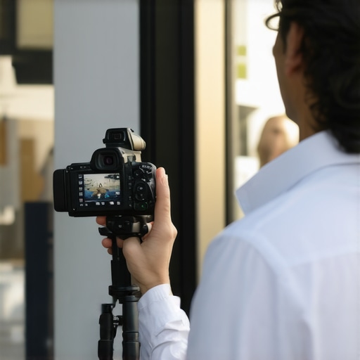 Business owner creating an immersive spatial video review in front of store