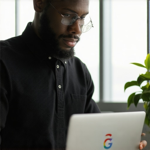 Business owner optimizing Google My Business profile with local SEO elements