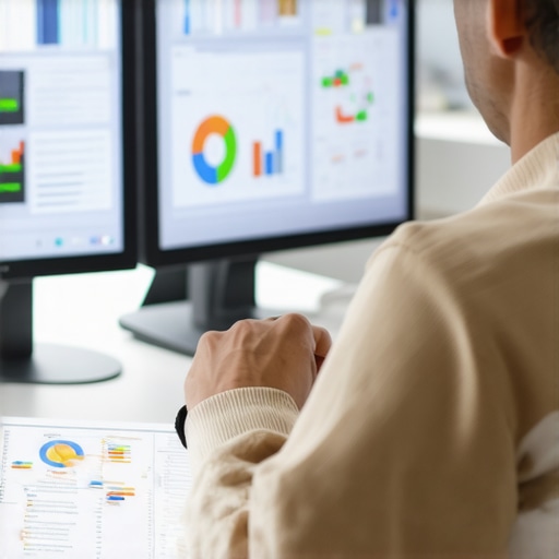 A workspace with SEO software, analytics dashboards, and local mapping tools.