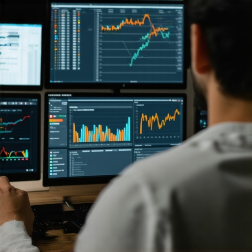 Deep Dive into Local SEO Data A person reviewing advanced local SEO analytics on multiple monitors, highlighting spatial and behavioral signals.