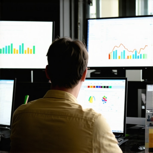 A person analyzing data from local SEO tools on multiple screens, highlighting analytic dashboards.