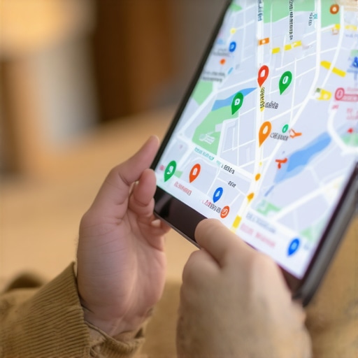 Business owner analyzing location data on a digital tablet