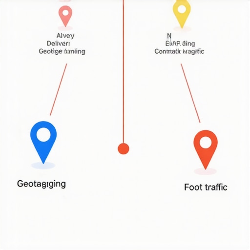Infographic illustrating real-time signals like delivery, geotagging, NFC, and foot traffic affecting Google local pack rankings.