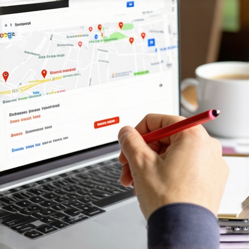 Analyzing the Rank 3 Pack Success Factors A person pointing at the top local pack result on a laptop screen in a home office setting.