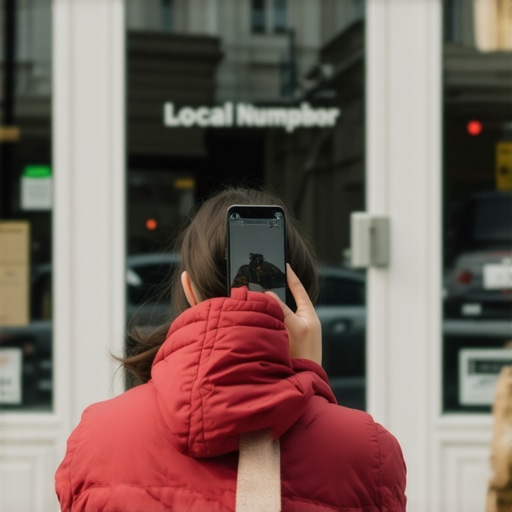 A person capturing a real business storefront photo to boost local pack rankings.