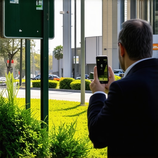 Real estate agent taking photos of local landmarks to improve Google Maps visibility.
