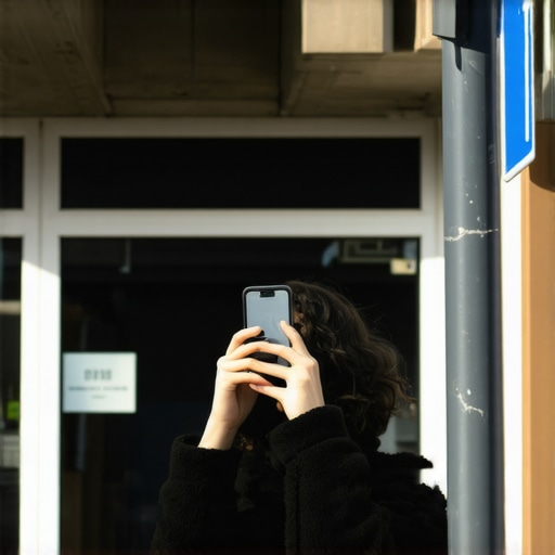 A person photographing a business storefront to improve local SEO and map ranking authority.