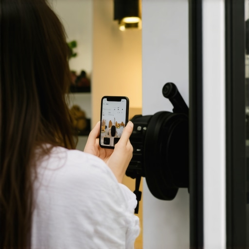 A customer using a smartphone to film the entrance of a local business to upload to Google Maps.