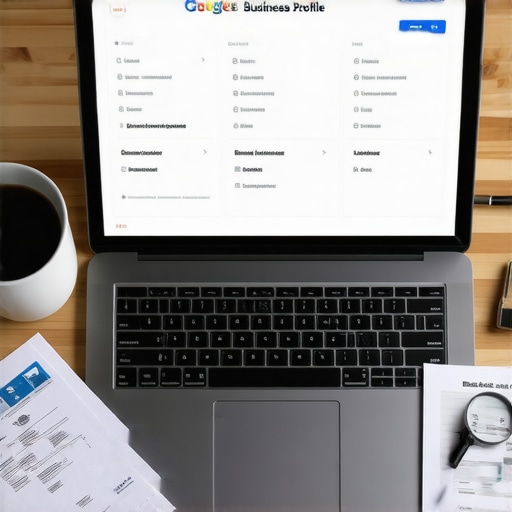 Desktop with business documents and a Google Business Profile dashboard used for suspension appeal verification.