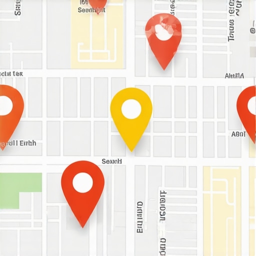 A digital map showing a business ranking in the Google Local 3-Pack despite being on the city edge.