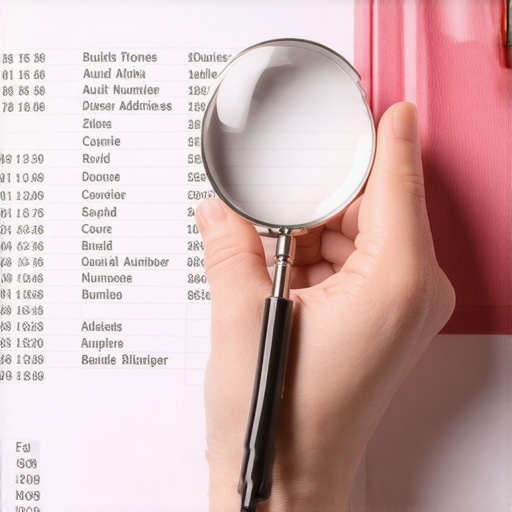 Close up of a business data audit with a magnifying glass for local SEO optimization