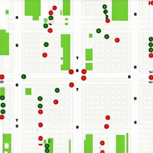 A visualization of how local pack rankings vary by specific geographic coordinates in a city.
