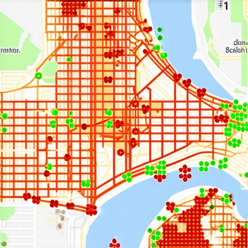 A local search ranking heat map showing how visibility changes based on the searcher's physical distance from the business.