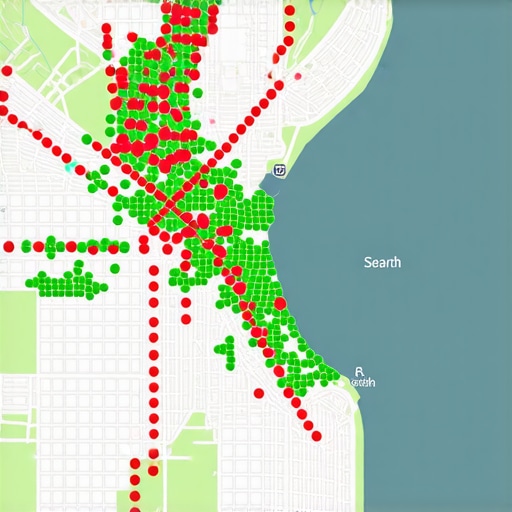Local SEO rank tracking heat map visualization across a city grid