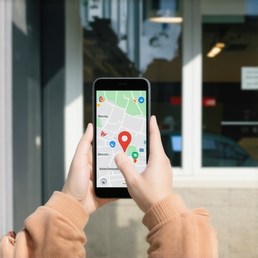 A person taking a geotagged photo of a business storefront to improve Google Maps 3-pack ranking.