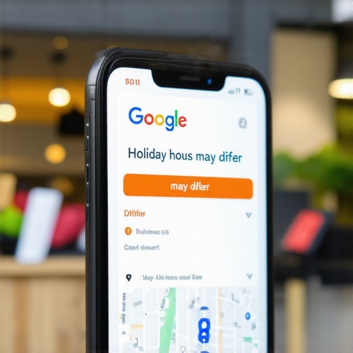 Close up of a phone showing holiday hour updates on a business profile for local SEO.