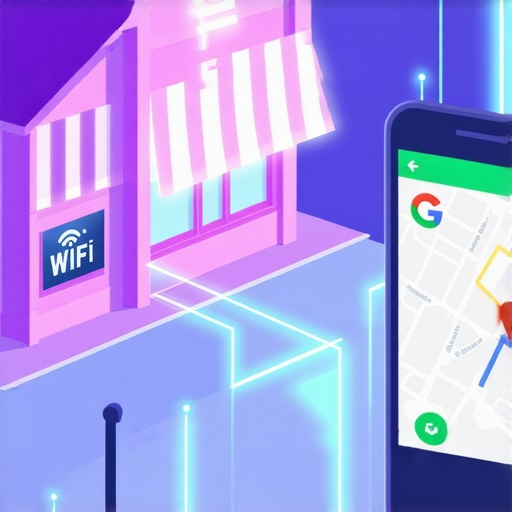 A conceptual image showing the relationship between physical store presence, Wi-Fi signals, and Google Maps local pack visibility.
