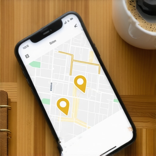 A smartphone showing a Google Maps local pack result with three pins highlighted to represent high ranking.