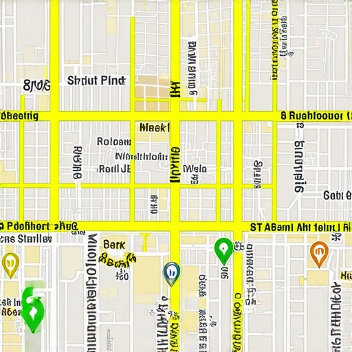 A map showing green markers representing top rankings for a local business in the Google 3-pack.
