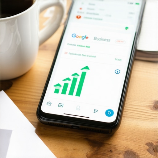 A smartphone displaying positive growth in Google Maps visibility and local pack ranking.