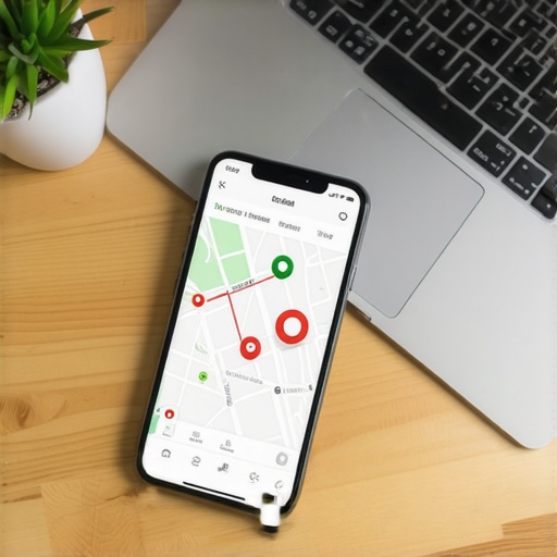 Smartphone displaying a local map tracking grid showing search rank positions in different neighborhoods.