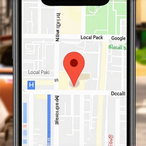 A smartphone displaying the local 3 pack map results in a city setting