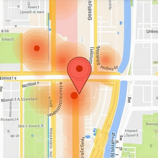 An analytical map showing how business visibility fades as distance from the physical office increase
