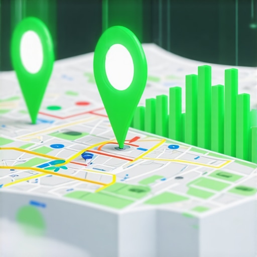 A digital map showing green rank markers and data growth for a local business in the 3-pack.
