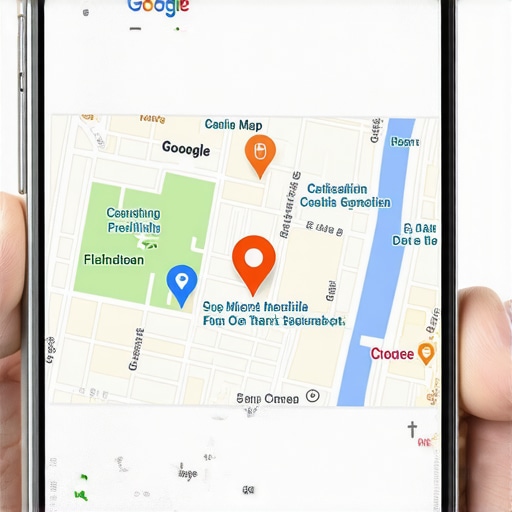 A smartphone showing Google Maps local pack results with a 3D neighborhood overlay illustrating proximity ranking factors.