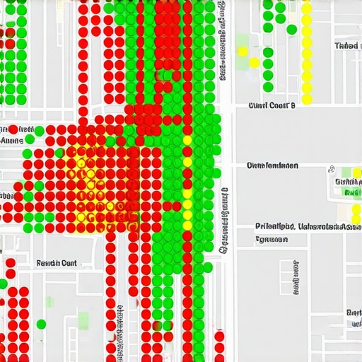A screenshot of a local SEO grid tracker showing ranking performance across a geographic area.
