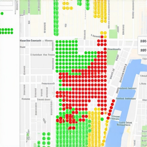 A rank tracking heatmap showing local 3-pack visibility across a geographic area.