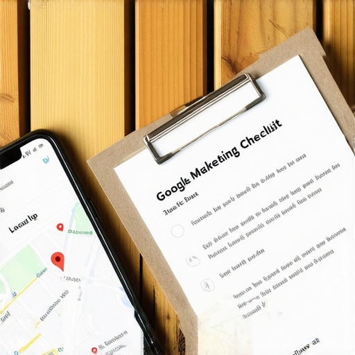 A marketing audit checklist for improving local pack rankings on a desk near a smartphone.