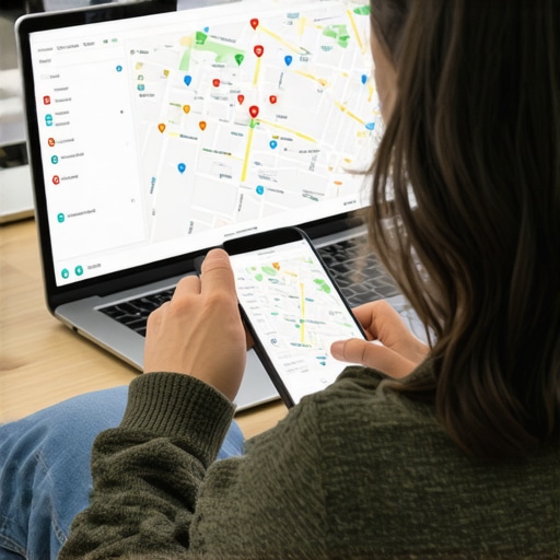 Local SEO Audit Tools and Geotagging Workflow A business owner using digital tools for local pack optimization and profile maintenance.