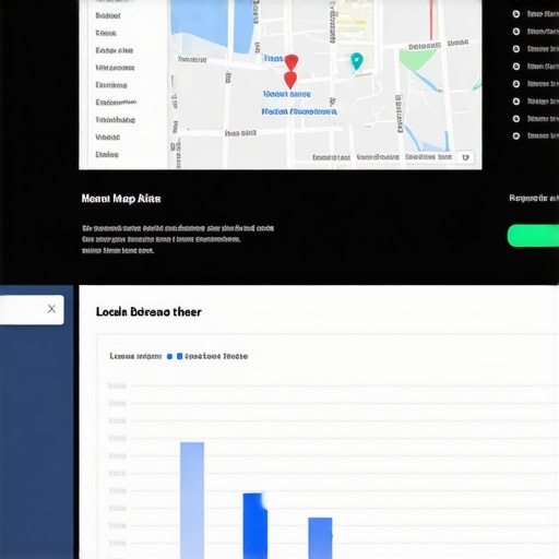 A digital map tracking business rankings and local search data signals.