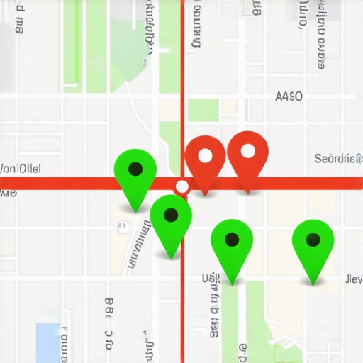 A geo-grid map showing local search rankings across different neighborhood coordinates.