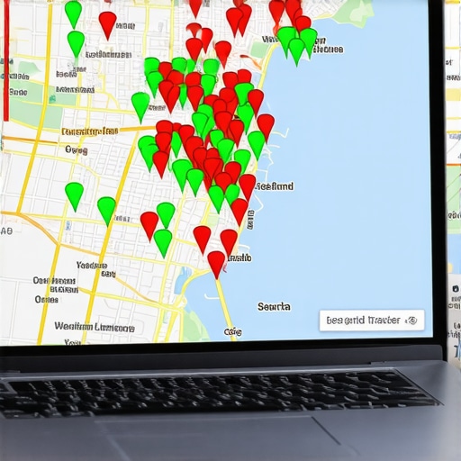 Map-based rank tracking showing local pack positions across a city grid
