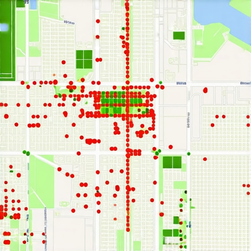 A visual representation of a local rank tracking tool showing 3-pack visibility across a city grid.