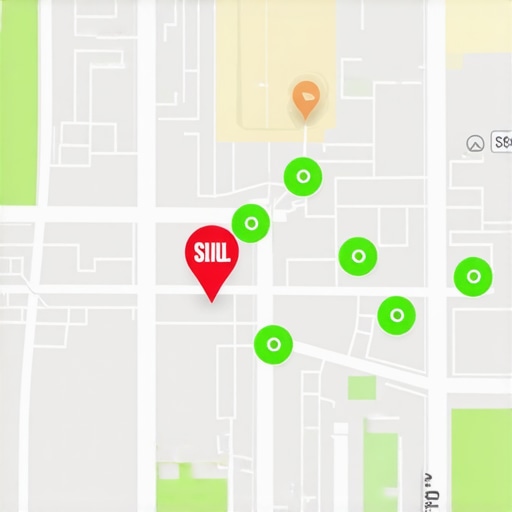 Visualization of a local pack ranking grid showing visibility gaps across a city.