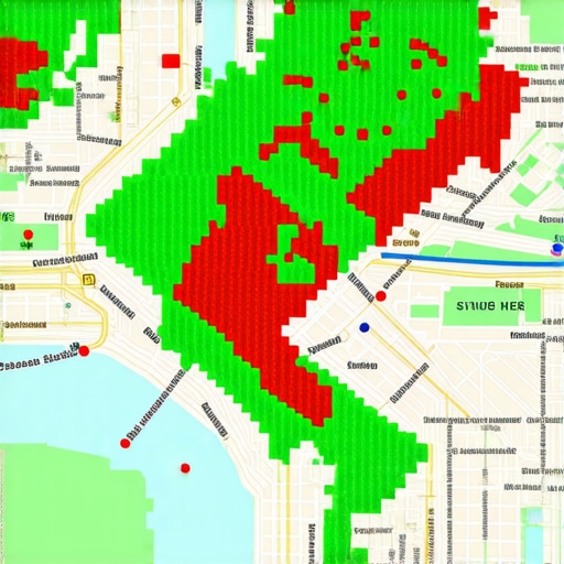 A visual representation of local pack rankings across a city using a grid tracking tool.