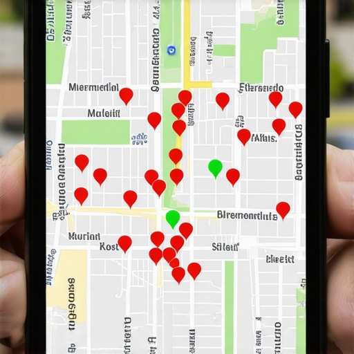 A smartphone showing a local search grid map with ranking indicators for local pack optimization.