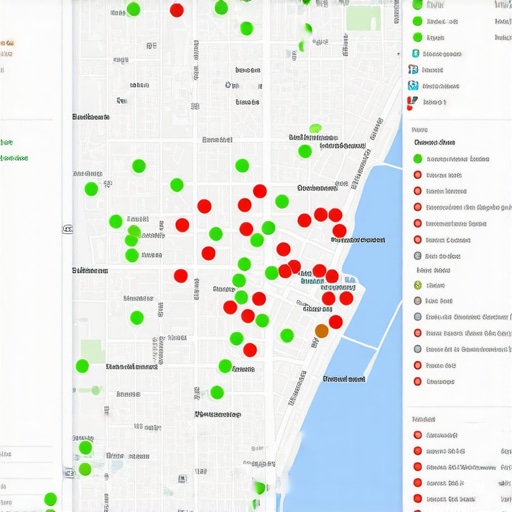 Heat map showing local business ranking across different neighborhood coordinates.