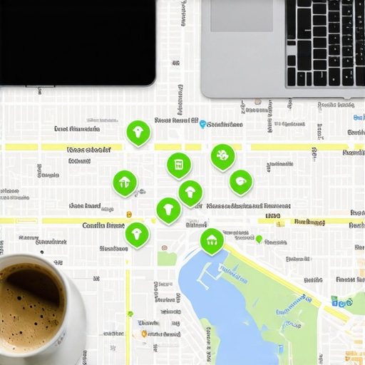 A high-tech local SEO tool displaying a ranking grid across a city map to measure the 3-pack reach.